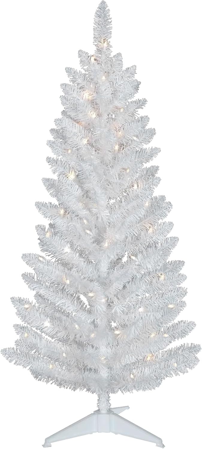 Kadunmina 4FT White Christmas Tree with Standalone String Lights – Small Artificial Lighted Xmas Tree with 122 Branch Tips, Non-Pre-Lit Slim White Mini Tree for Indoor & Party Décor White 4ft