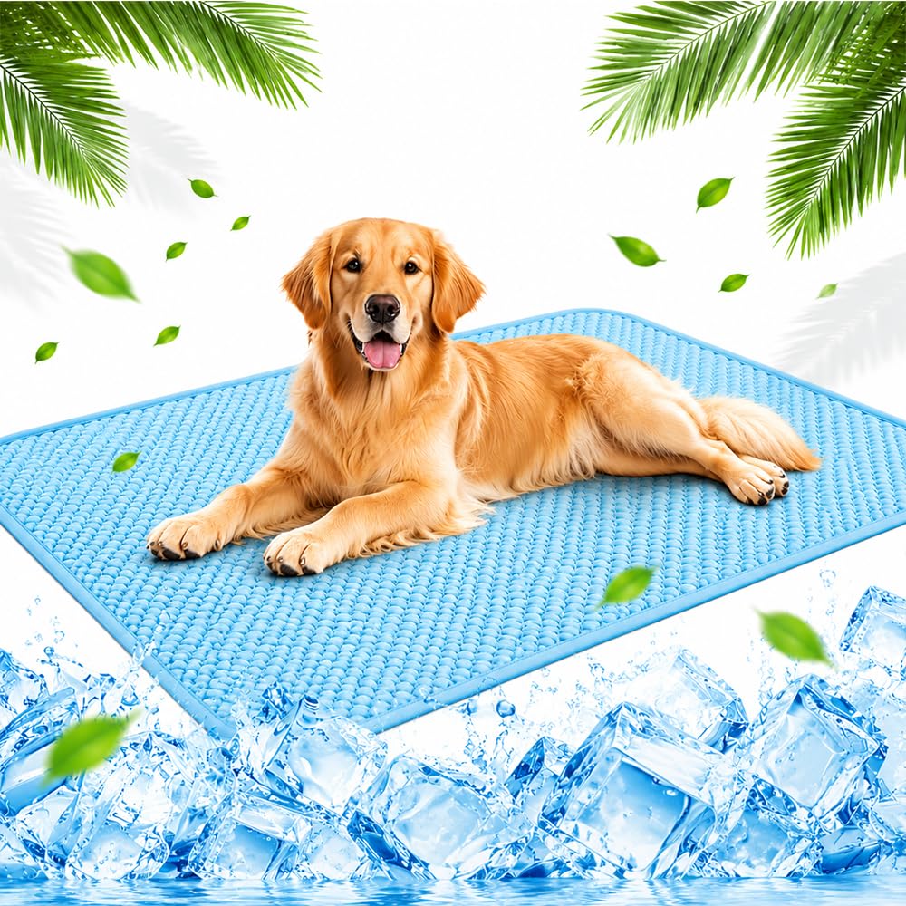 WDKXCN Dog Cooling Mats, 100x70cm Cool Mats For Dogs, Washable Dog Cool Mat Large, Portable Cooling Mat, Dogs Ice Pad for Crate Cage Nest Kennel in Summer, Light Blue
