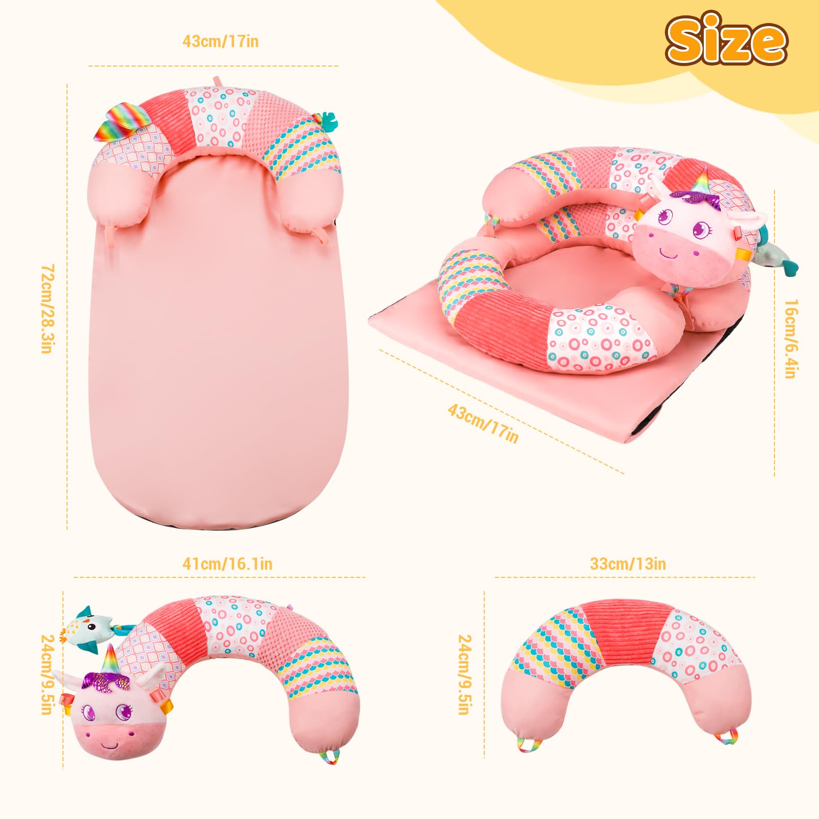 Materassino 3 in 1 e cuscino di supporto seduto per neonati, sedile da pavimento con cuscino di supporto staccabile per prevenire il reflusso, tappetino da gioco portatile per neonati e