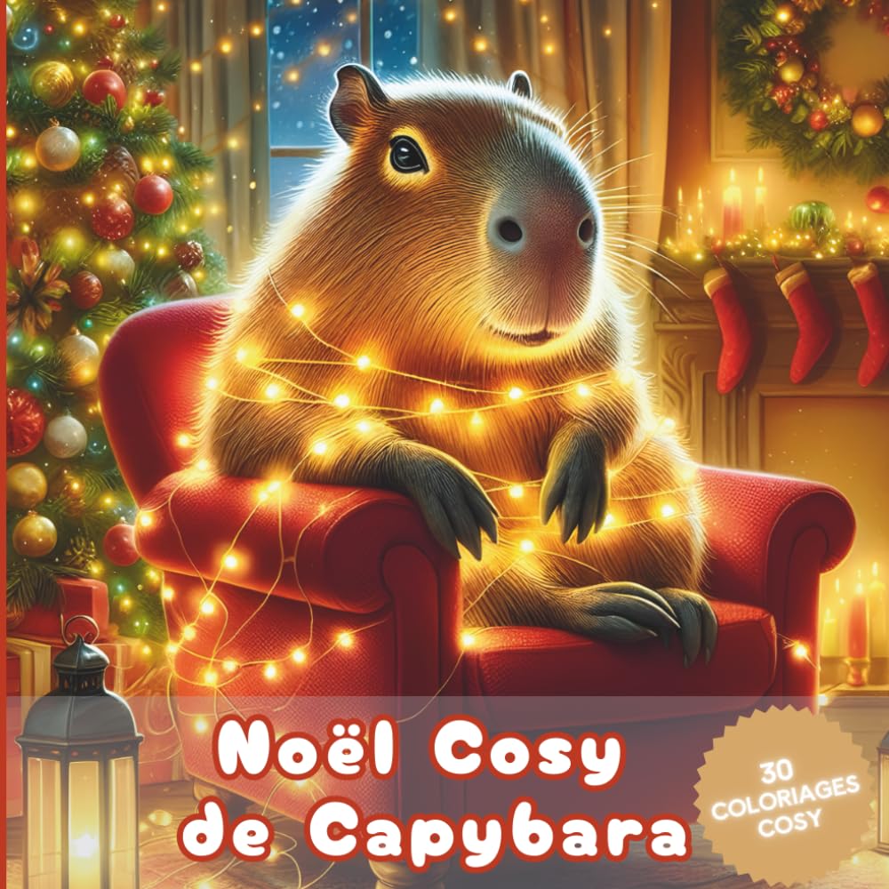 Noël Cosy de Capybara: Livre de 30 Coloriages de Capybaras pour Adulte, Enfant & Adolescents sur le Thème des Capybaras | Dessins de Scènes de Vie de ... Pendant les Fêtes de Noël, de Fin d'Année