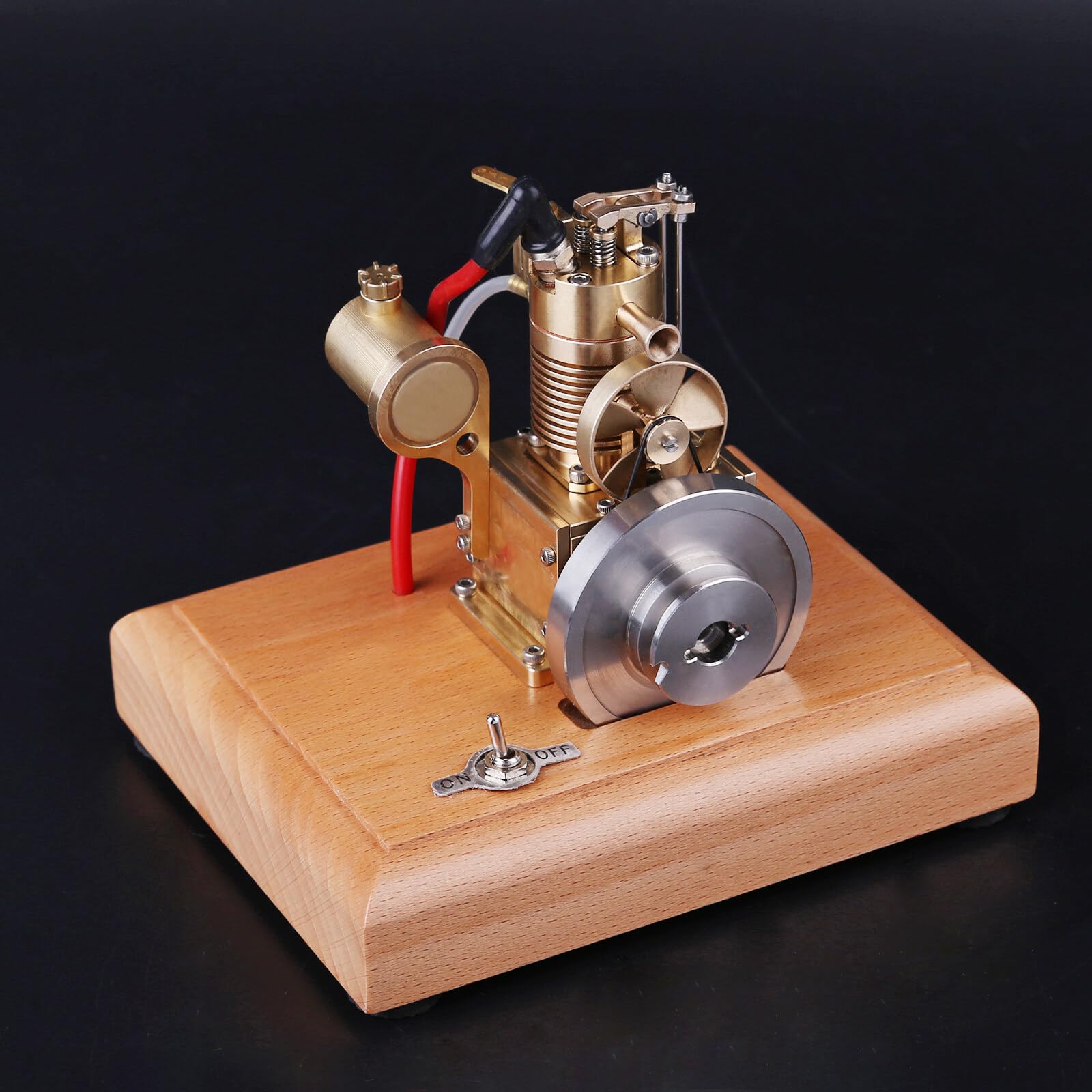 Kisss Model silnika, 1,6 cm³, mini pionowy chłodzony powietrzem, jednocylindrowy, 4-suwowy silnik spalinowy, model z drewnianą podstawą, prezent urodzinowy
