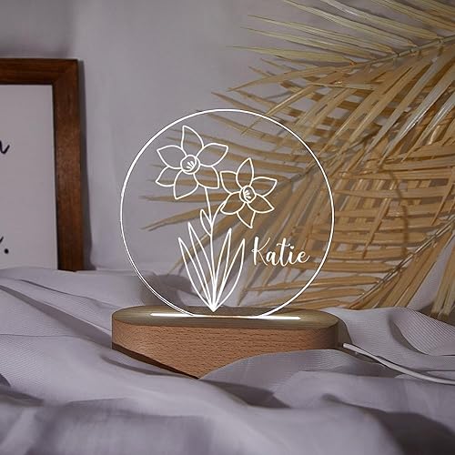 Miniatura 6 de Luz nocturna de flor de nacimiento, luz de noche de flor de caléndula de octubre, luz LED personalizada, regalos para amigos, lámpara de noche LED