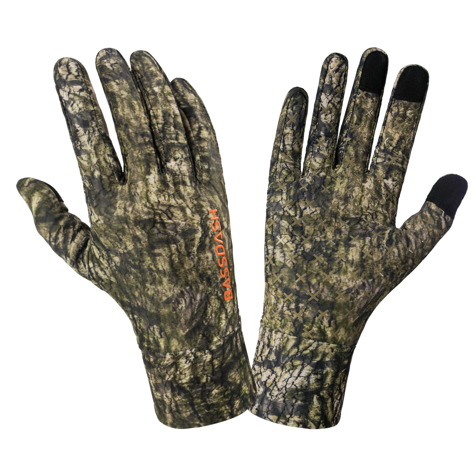 BASSDASH Guantes de caza de camuflaje para hombre, UPF 50+, ligeros, para pantalla táctil, para clima cálido, pesca, senderismo, actividades al aire libre