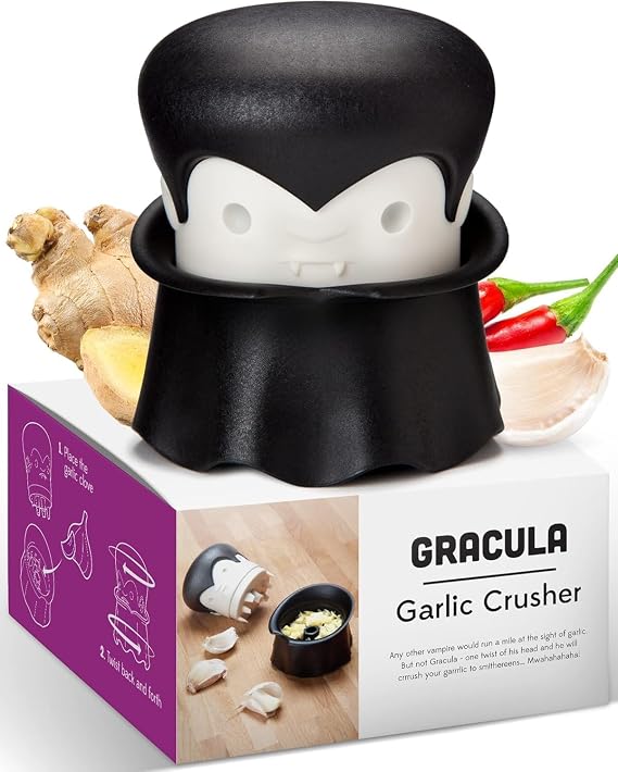 OTOTO Gracula Garlic Crusher, Garlic Peeler, Also for Ginger, Nuts, Chili, Herbs,Boo Team Straw Toppers Set of 4 - St Cap for Tumblers, Covers, Caps for Tumbler Accessories