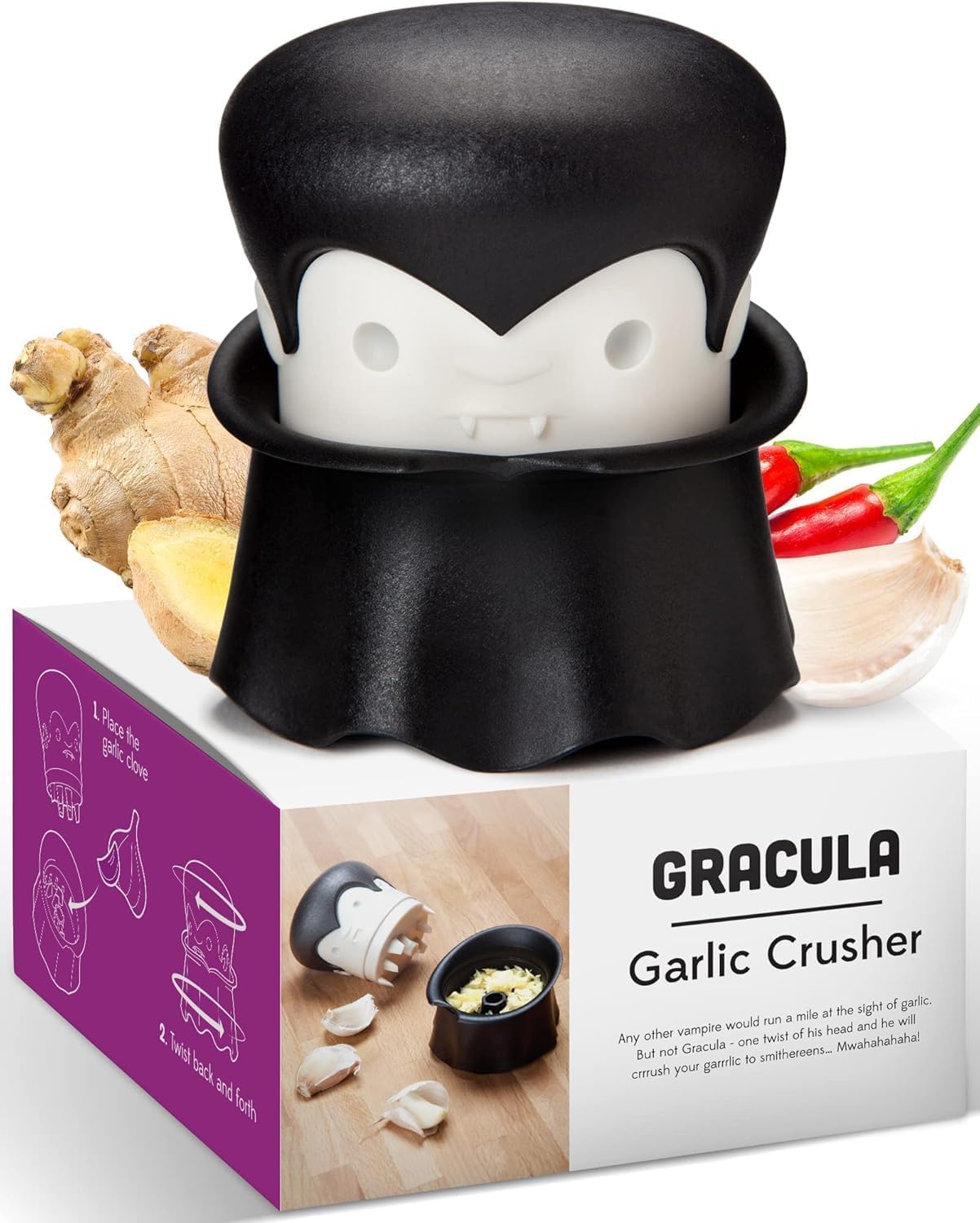 OTOTO Gracula Garlic Crusher Garlic Mincer Also for Ginger Nuts Chili Herbs - Twist Top Mincer Easy Squeeze