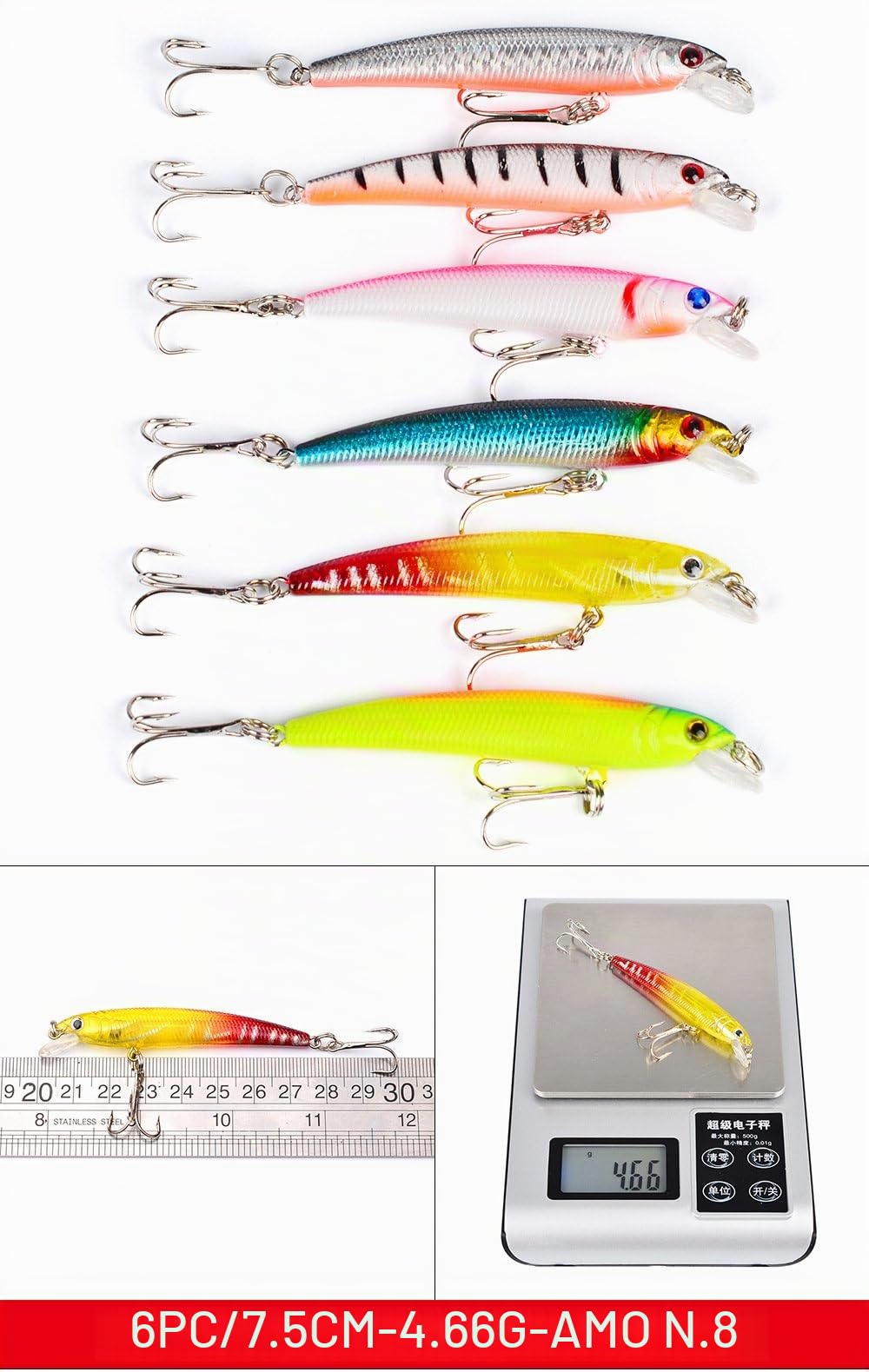 Kit di Esche da Pesca in Mare Artificiali 43 Pezzi Spinning Set - Rigida bionica Contiene Crankbaits, Stickbait, Ganci