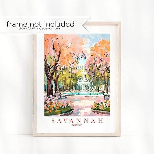 Miniatura 2 de ColorAndFlair Savannah Georgia Travel Print City Souvenir GA Green Teal Orange Pink Wall Art Landscape Retro Poster (11x14 inches)