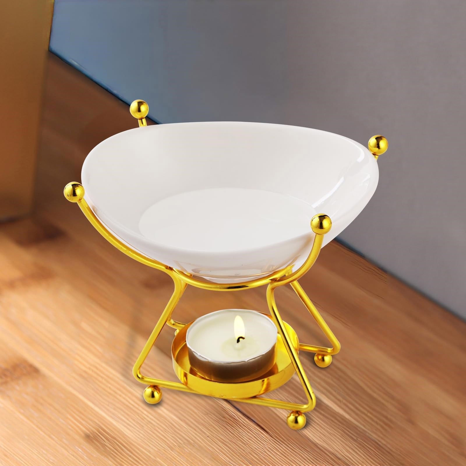 Aromatherapie-Brenner, Teelichthalter mit Beinen, Ständer for ruhige Wohnräume, Abnehmbarer Ölwärmer(Gold)