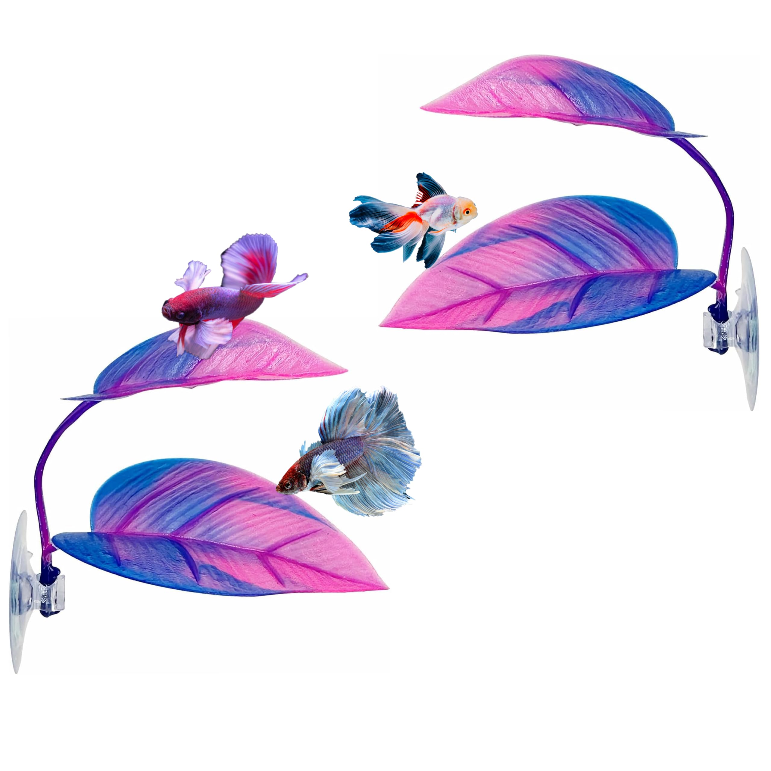 Purple Betta Fish Leaf Pad, Aquarium Rest Leaves with Suction Cups,Tank Decoration for Tropical Fish (2 Pack, Purpel)