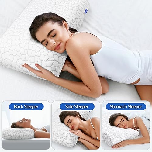 Miniatura 6 de Almohadas de espuma viscoelástica para dormir, almohada de cama con funda extraíble y lavable a máquina, almohada de cama para dormir de lado,
