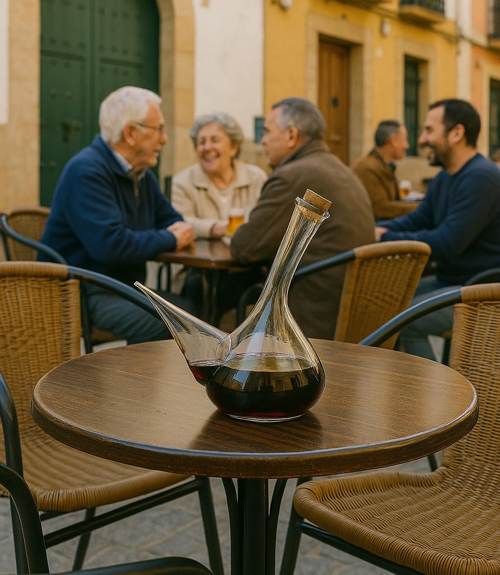 Jarre à vin artisanale en verre. Verseur de vin en verre 1000 ml. Porron cristal eau aérateur. Carafe à vin. Distributeur de vin, d'huile et de bière. Fabriqué à la main. (1000 ML)