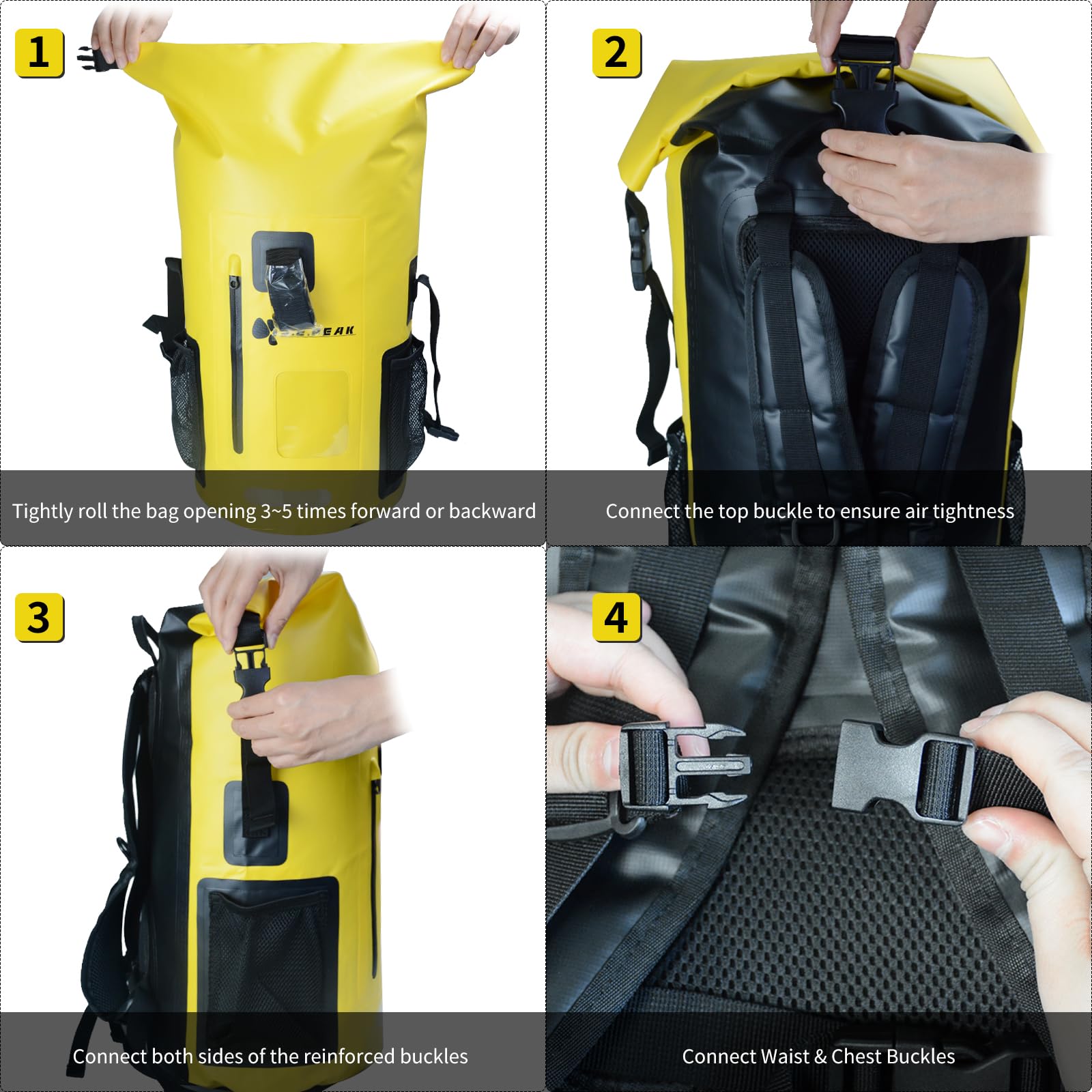 SEPEAK Wasserdichter Marine-Trockensack, Roll-Top-Rucksack, robuster Trockensack für Kajakfahren, Bootfahren, Schwimmen, Tauchen, Surfen, Rafting, Angeln, Camping, Wandern, mit reflektierenden