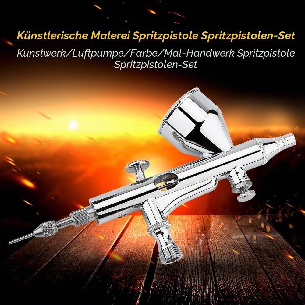 Dual Action Airbrush Set 50 PSI Luftkompressor, Airbrushpistole mit 0,2 mm 0,3 mm 0,5 mm Düsen Air Lack Airbrush für Auto, Nagel, Make up, Kuchen, Dekoration, Kunst, Zeichnen, Handwerk, Tattoo | Dual Action Pistole, 9ml Becher, Nagel Kunst Tattoo