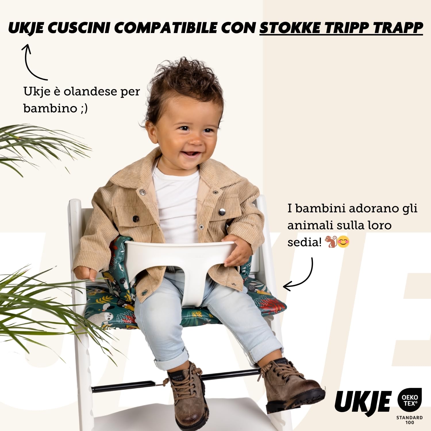 UKJE Cuscino compatibile con Stokke Tripp Trapp, Morbido inserto seduta per neonati e bambini, imbottitura confortevole, facile da installare e pulire, accessorio seggiolone universale, Verde Scimmie - 4