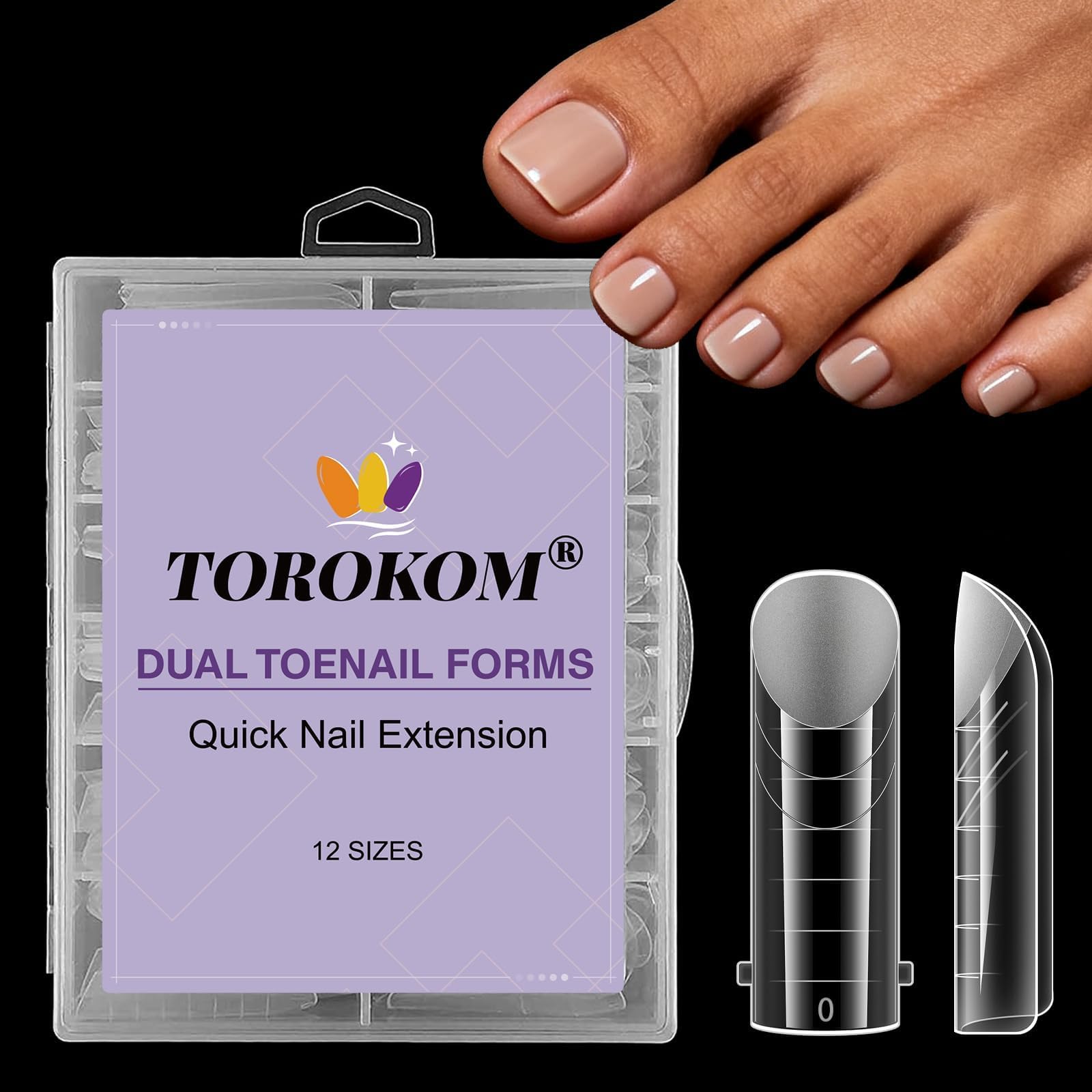 TOROKOM Unghie Finte Nail System Dual ToeNail Form, 120 PCS Matte Riutilizzabili Pedi Dual Form Kit Lunghe Quadrate Nail Form Acrilico Tips Unghi Strumenti