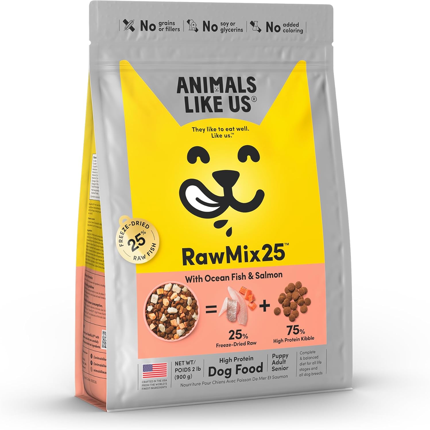 RawMix25 Ocean Fish and Salmon Dog Food, 25% Freeze-Dried Raw, High Protein, Grain-Free Kibble, Complete and Balanced, 2lb