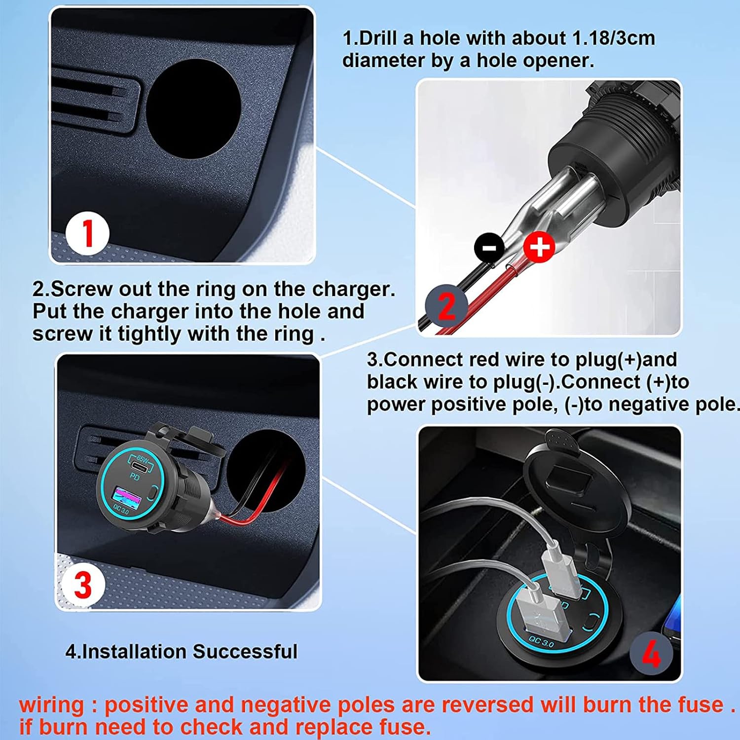 QC3.0 USB A Socket for Car, LOKEKE Waterproof 45W PD USB Type C & QC3.0 Quick Charger Charging Socket Outlet Adapter Port for Marine Boat RV Boat image 5