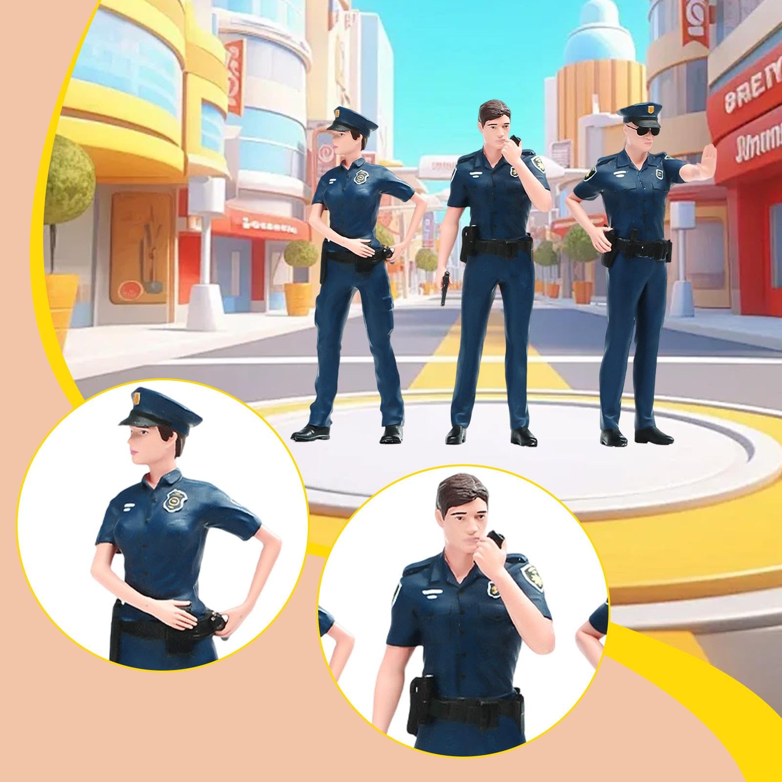 3X Figurini della Polizia in 1/24, Modelli in Miniatura per Scena, Layout, Figurini da Collezione per Diorama, Mini Figurine in Resina per