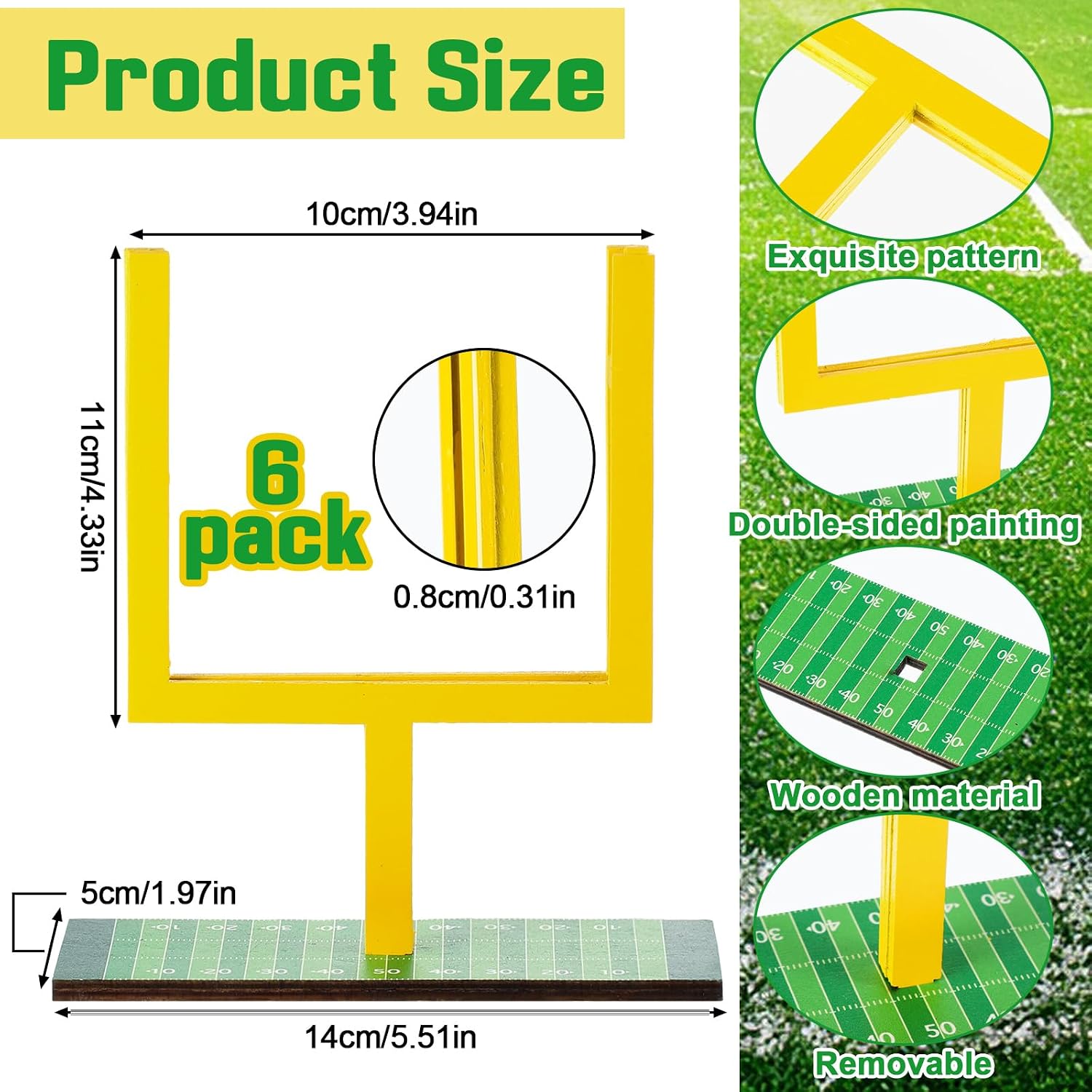 Wonderjune 6 Pcs Football Goal Post Table Centerpieces Sports Party Decorations 4 x 3.5 Inch Wooden Photo Frame for Table Centerpieces with Base for Fans Club Birthday Supplies