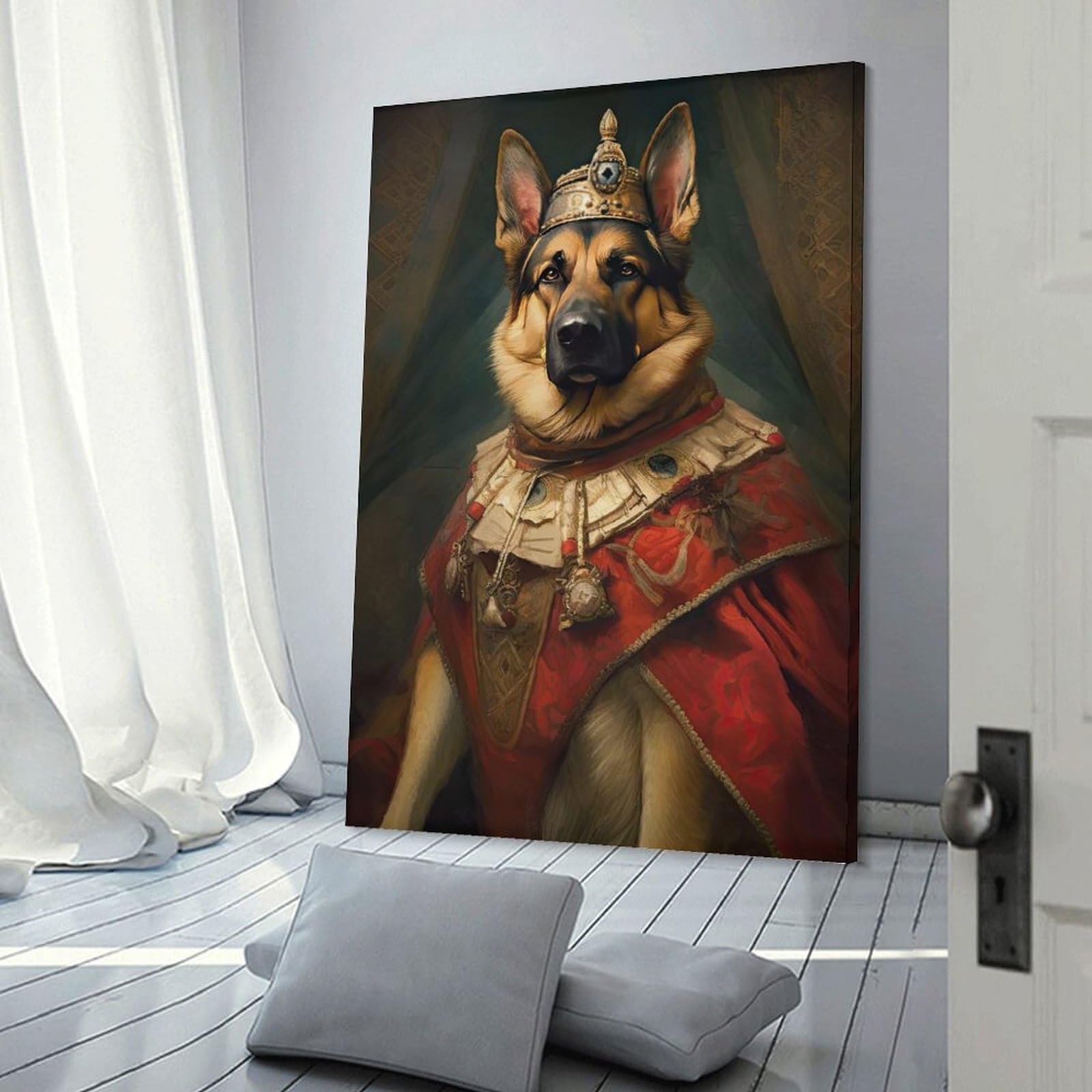 Junmoney German Shepherd The King Decorative Canvas Print 24x36inch(60x90cm), for Living Room, Bedroom Or Home Office, A Wall Art Gift for Fresh Interiors