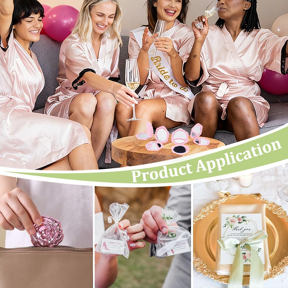 PH PandaHall 50 Sets Brautparty-Gastgeschenke, Rose, kompakter Spiegel, Hochzeitsgeschenke, Organza-Geschenkbeutel, rosa Taschenspiegel mit Dankeskarten für Gäste, Verlobungszeremonie, Brautjungfern