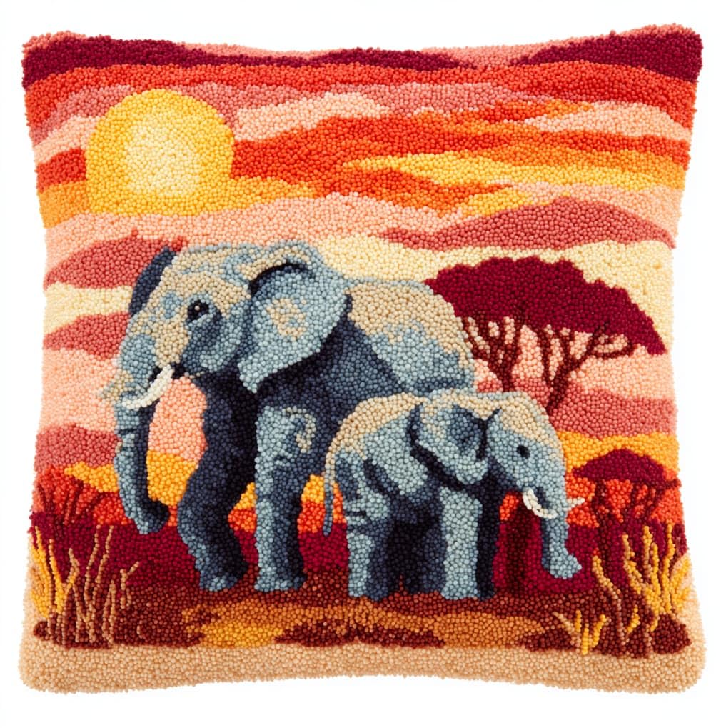 AxiangziK Latch Hook Pillow Making Kit 43x43cm,Elephant Mother and Baby