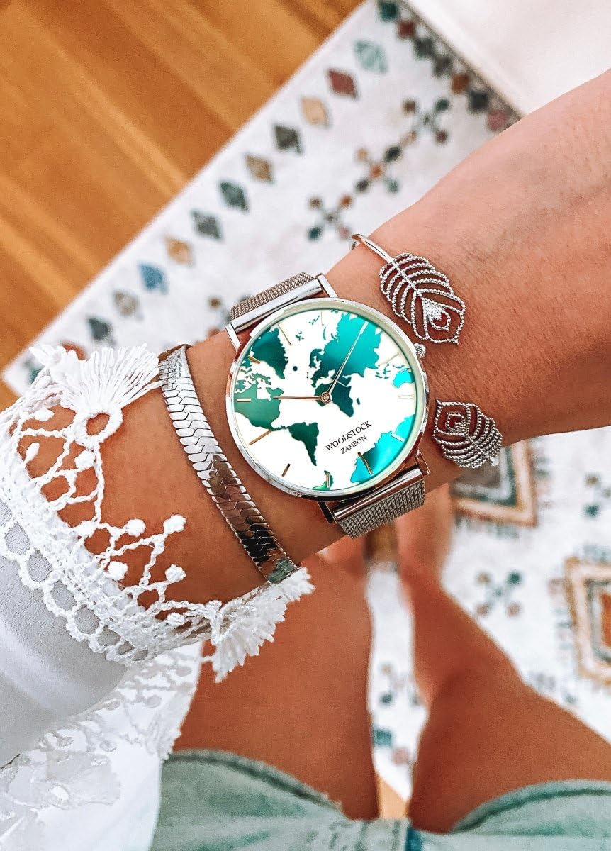 Woodstock Zambon Orologio Unisex Sea Water Impermeabile - Quadrante Bianco e Verde Acqua, Cassa in Acciaio Inossidabile e Cinturino Regolabile