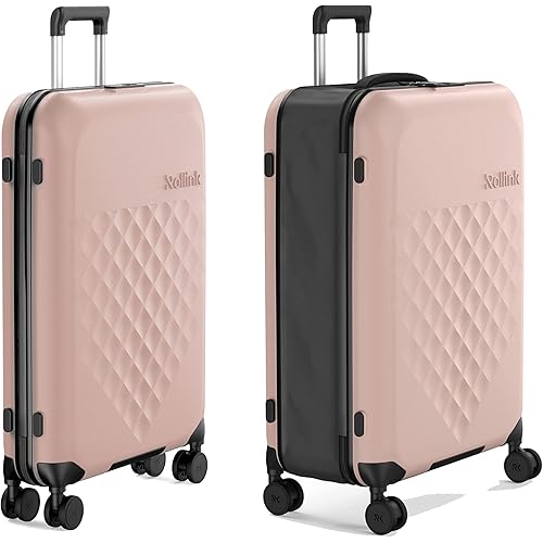 Rollink Flex 360 Carry-On Fully Collapsible Suitcase - Hardshell, Silent Smooth Double Spinner Wheels, Scratch, Water & Impact Resistant, TSA Approved Lock, (Rose Smoke, Carry-On 22-Inch)