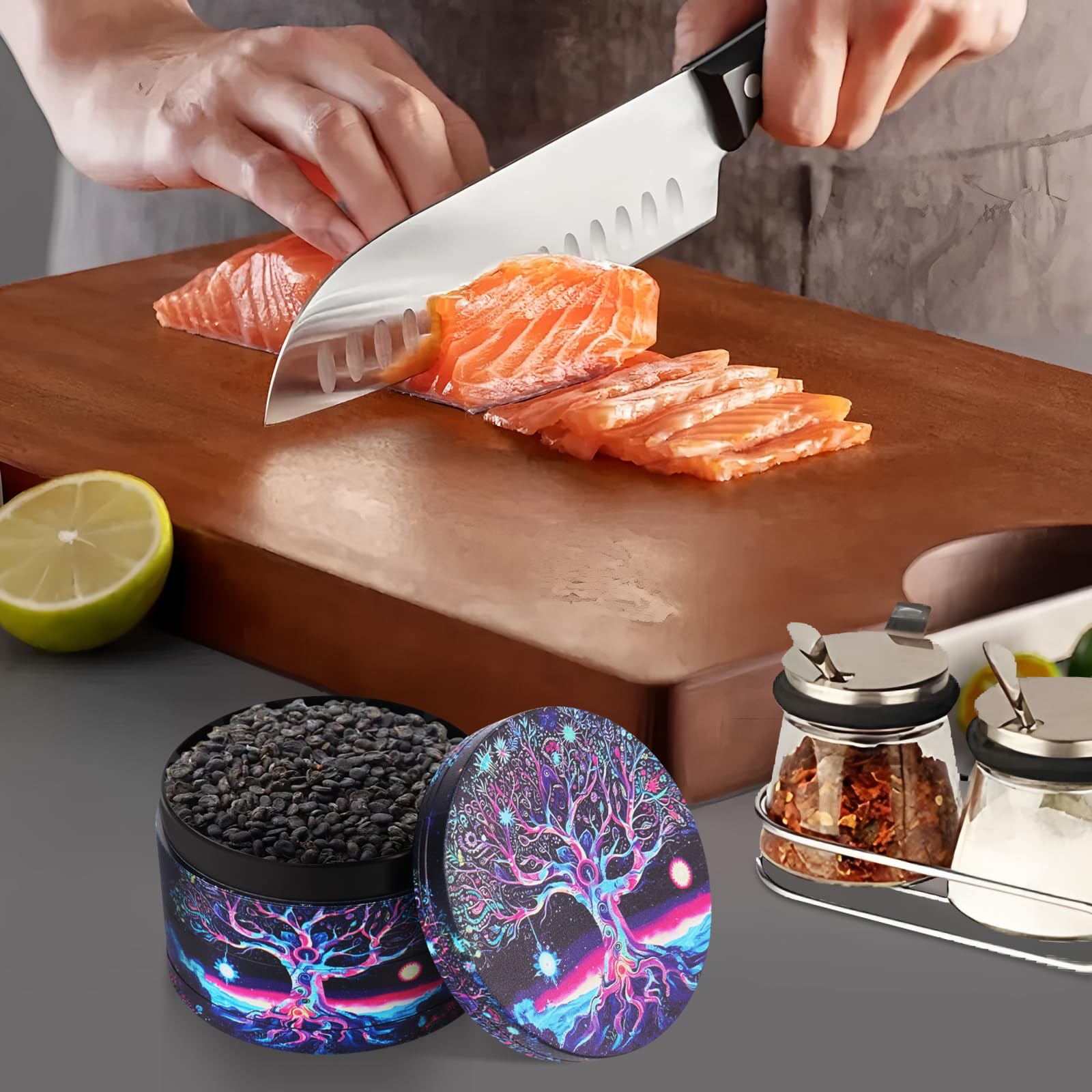Astriva Grinder 63mm 4 Pezzi In Lega Di Zinco Con Design Albero - Macinaspezie 40 Denti Diamantati - Con Raschietto E Spazzola - 2