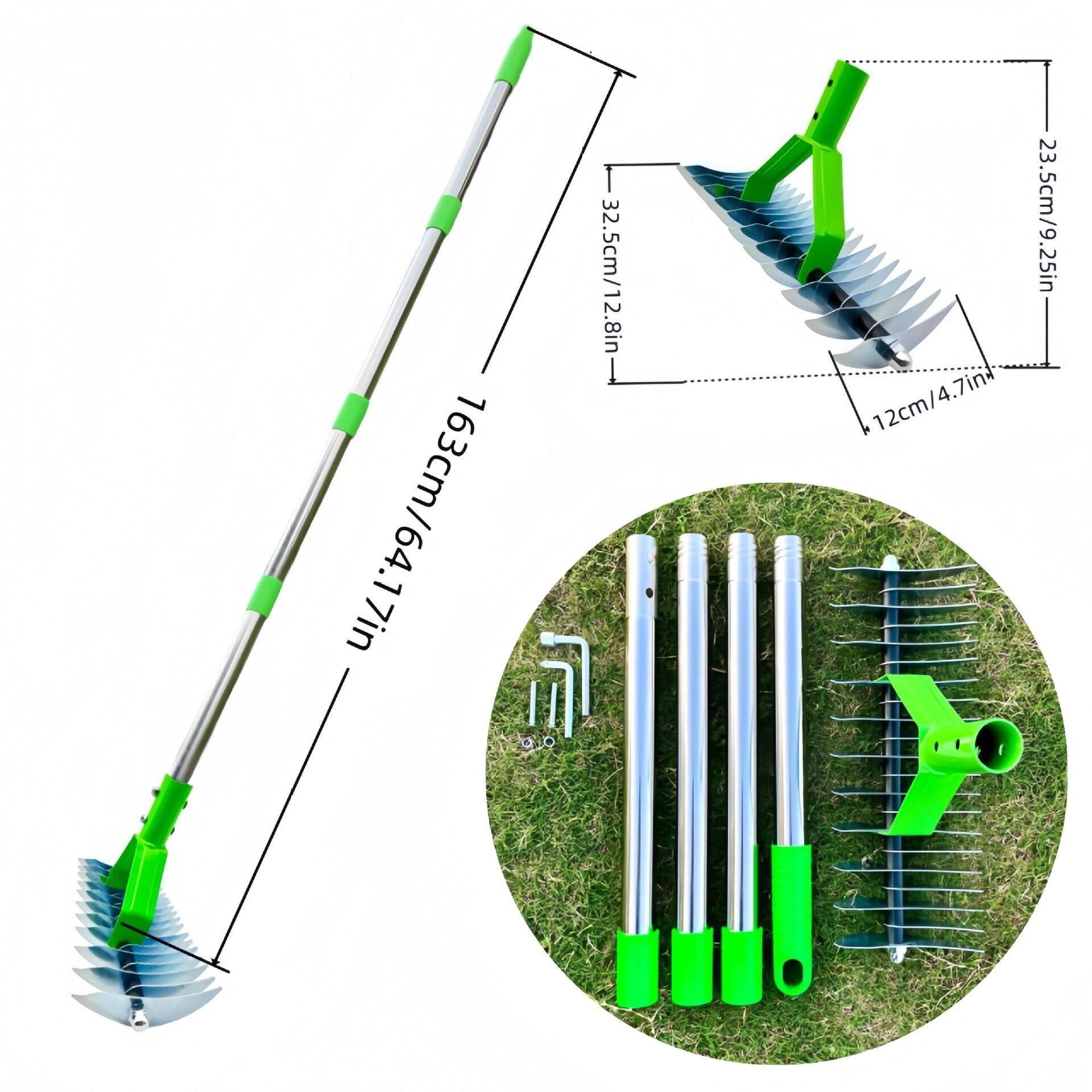 Rastrillo de Metal Verde for desbrozar el Suelo, aireador de Suelo, esparcidor de Hojas con Opciones de Mango de 130cm/160cm for el Cuidado del jardín(160cm)