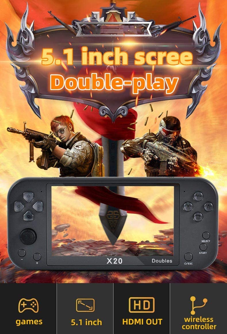 CHROX Console di Gioco per Doppio Giocatore con Controller Wireless da 5,1 Pollici, 9000 Giochi retrò Integrati, Supporta Video/Musica/E-Book/Dizionario Elettronico/Batteria al Litio con Uscita HDMI