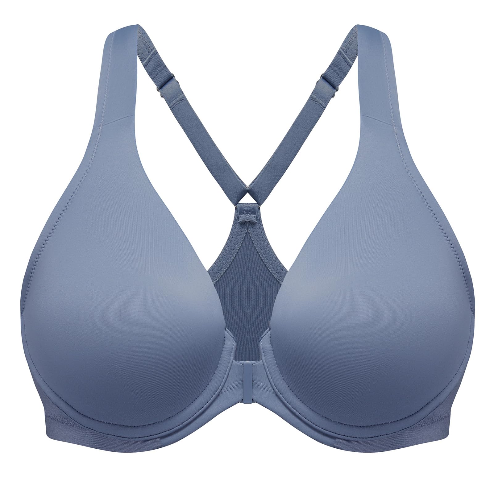 Meleneca Women's Slate Blue Racerback Front Fastening Bras Plunge Unlined Full Coverage Seamless Underwire Bra 44F