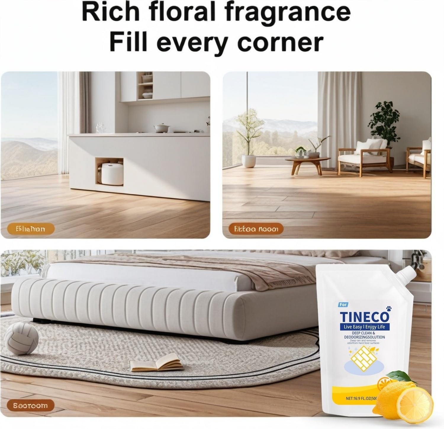 Detergente per pavimenti, 500 ml, confezione da 3 flaconi, compatibile con Tineco iFloor 2/3 Breeze, FLOOR ONE S3/S5/S5 Pro 2/S6/S7 Pro – Detergente deodorante al profumo di limone