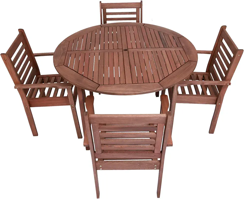 Conjunto Mesa E 4 Cadeiras Munik Em Madeira Com Furo Para Ombrelone