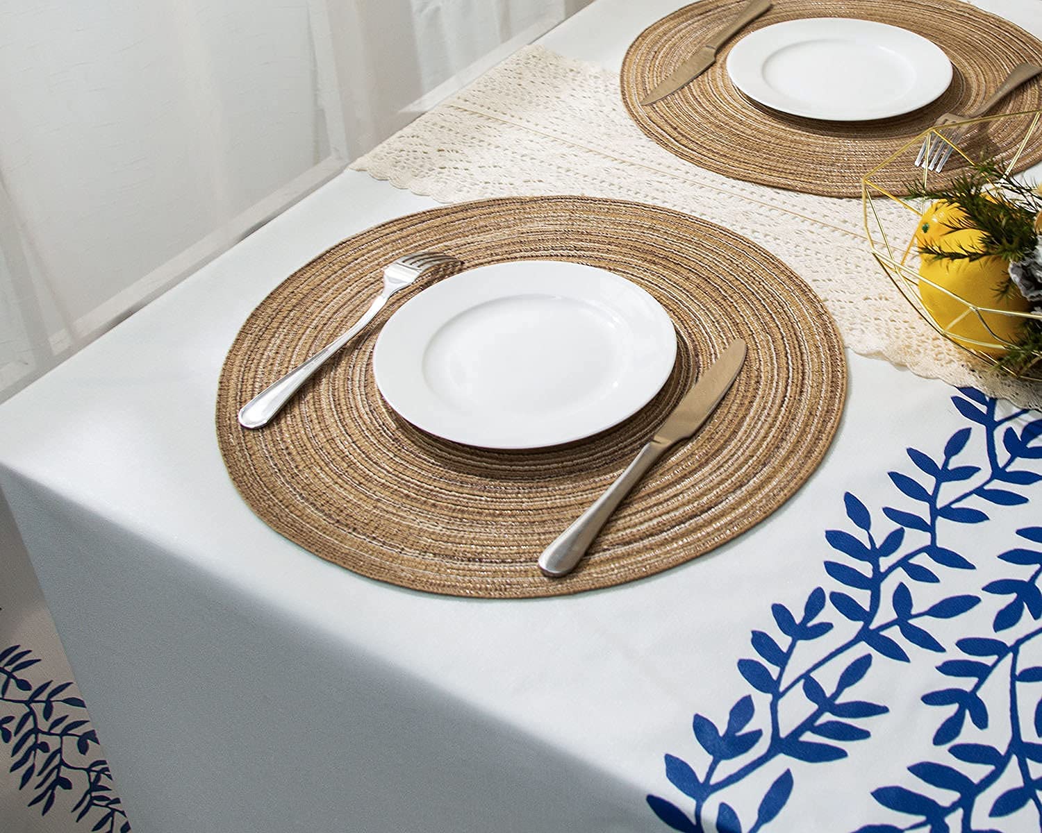 HomeCloud Japanese Round Table Mat Thermal Insulation Circular Table Mat� Hand-Knitt,Round Braided Placemats Rainbow_BRO 4 pc