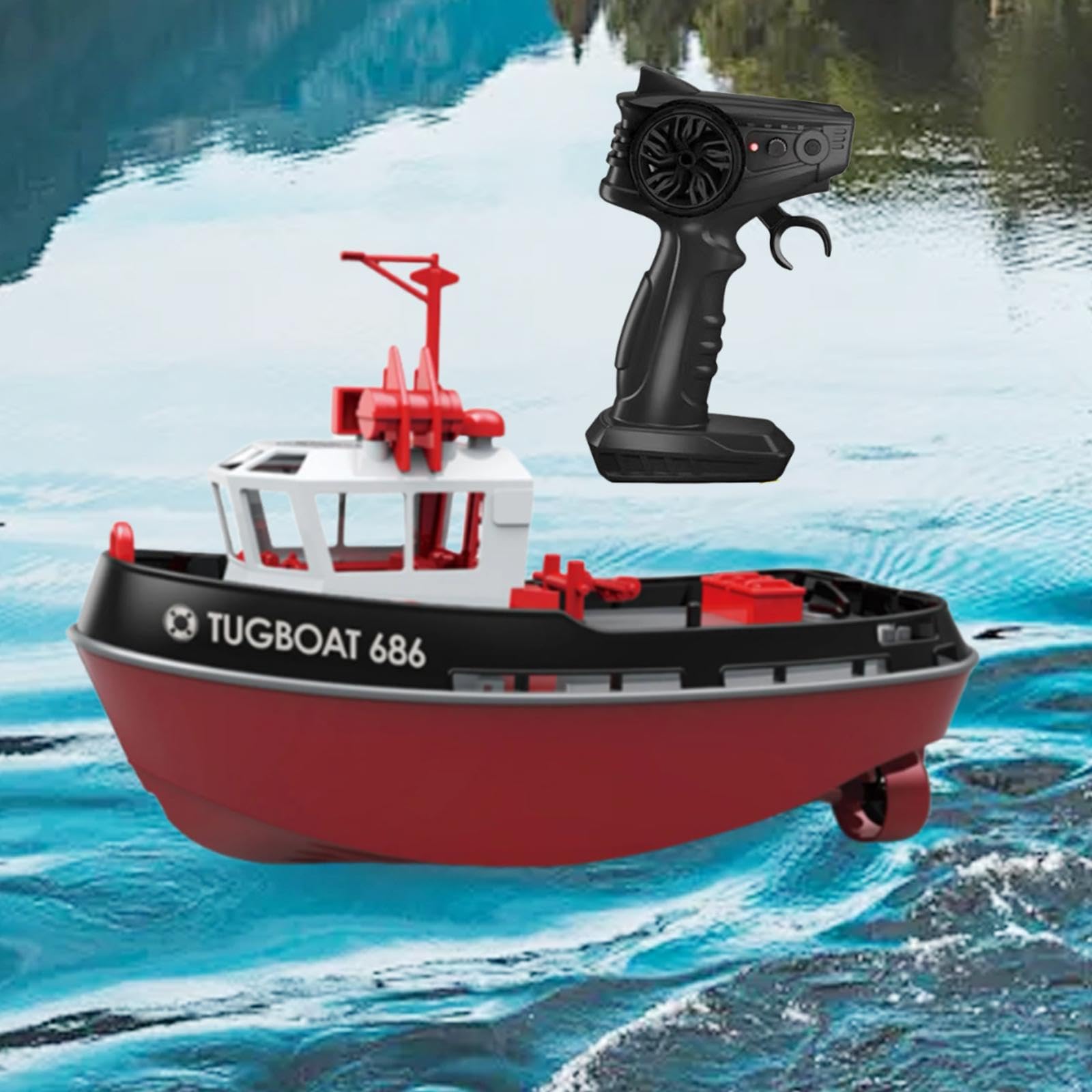 predolo Modello Barca Giocattolo Telecomandata Nave Rimorchiatore RC Barca Motore Doppio Giocattolo Nave Elettrica Materiale PP Impermeabile Adatta per, Nero