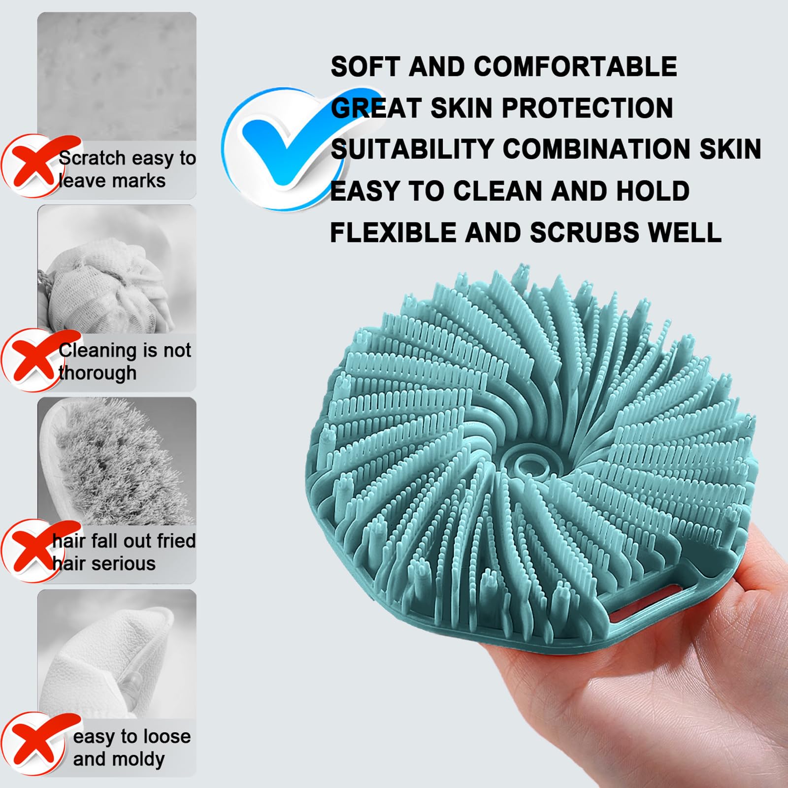 Silicone Body Scrubber Shower Brush Super-Exfoliating Body Brush with Non-Slip Strap - Image 2