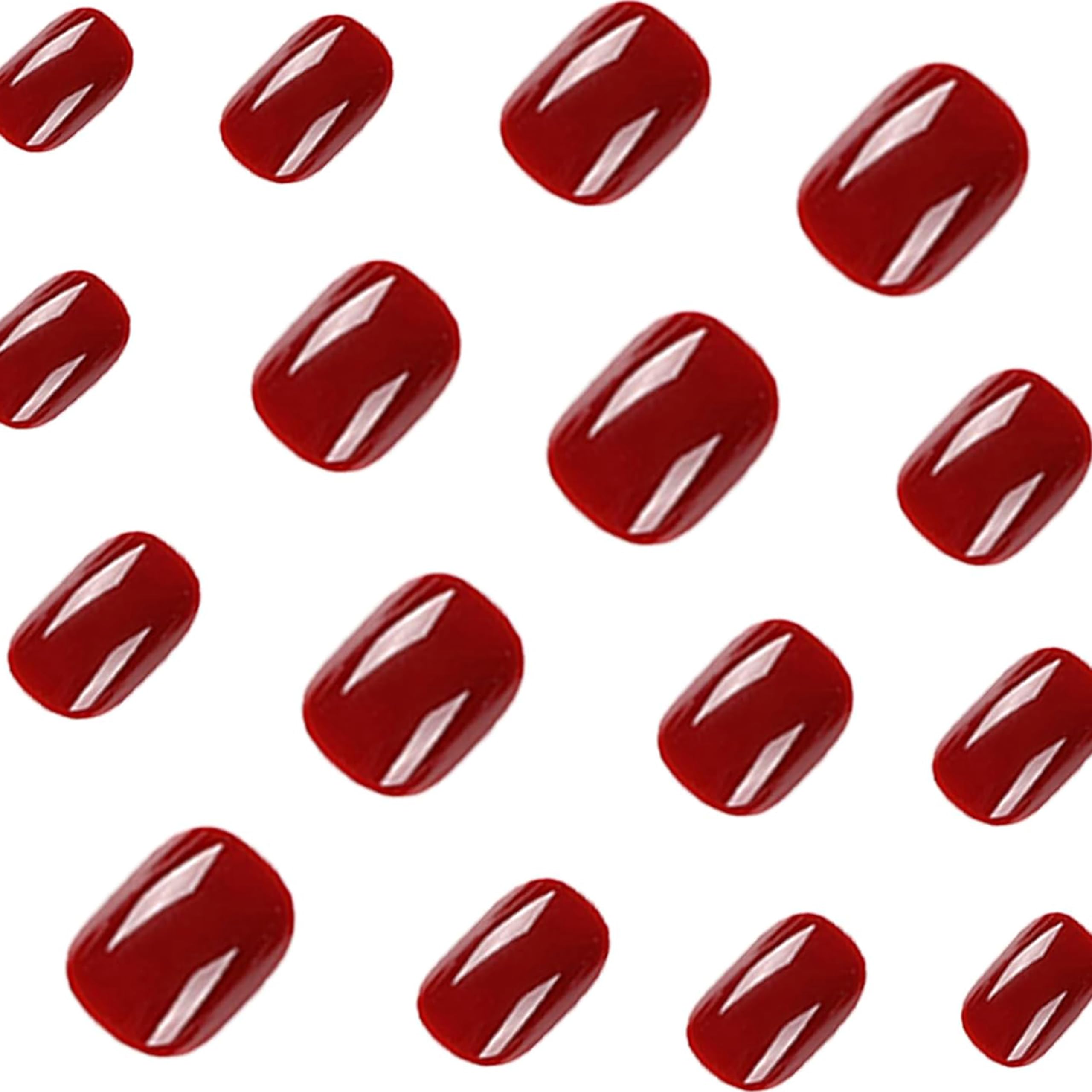 24 sztuki Press on Nails sztucznych paznokci – czerwone, krótkie, kwadratowe paznokcie do naklejenia, sztuczne paznokcie do naklejenia Full Cover, akrylowe paznokcie dla kobiet i dziewcząt, Nail Art