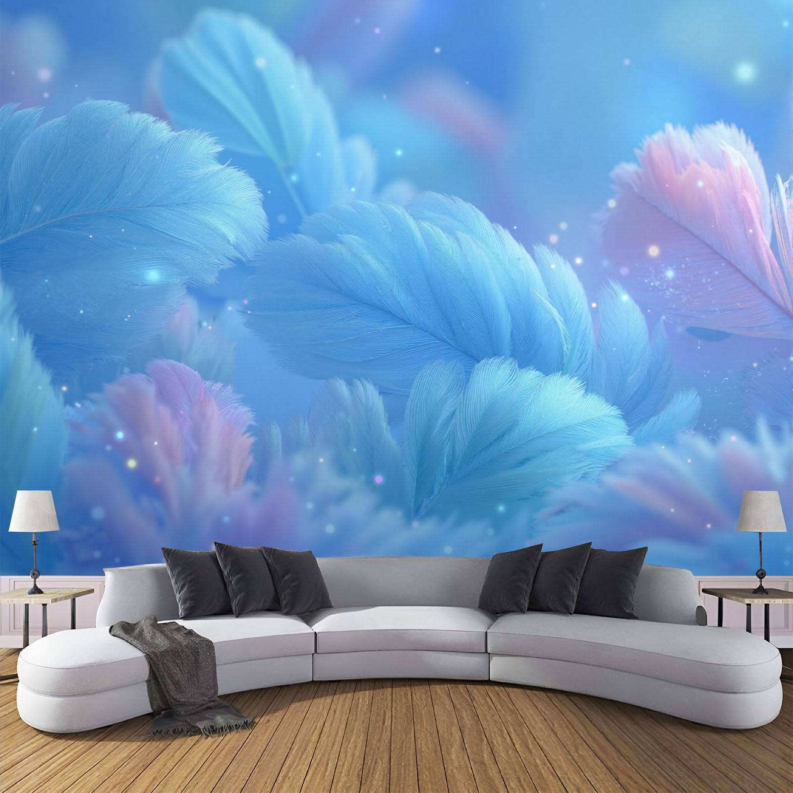 Papier peint panoramique bleu 350x256cm pour chambre et salon design féerique