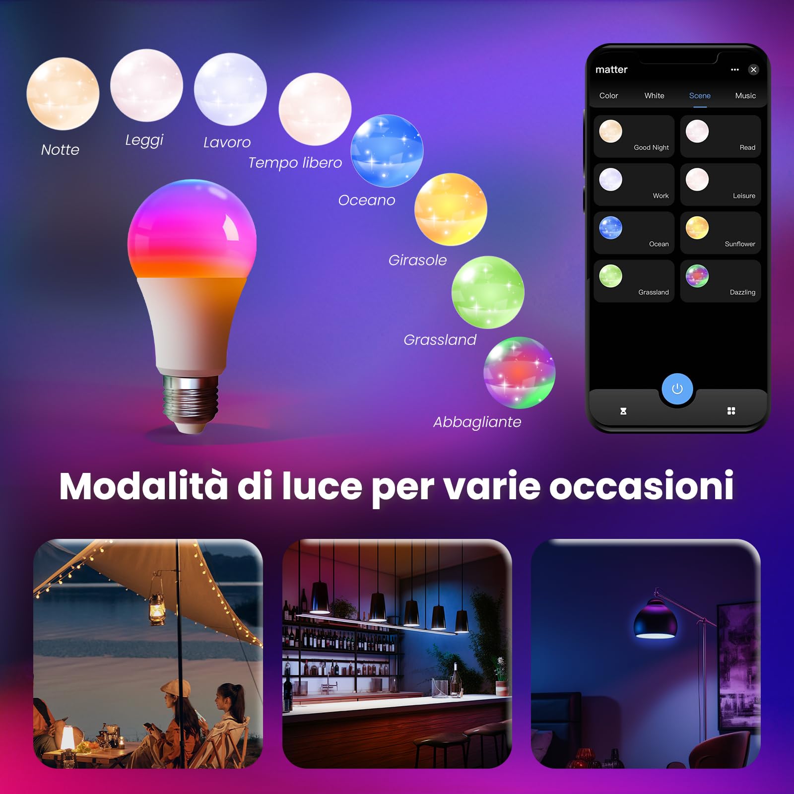 MOES Lampadina intelligente RGB E27 compatibile con Alexa Google Home | Apple Home, 9W 806LM RGB dimmerabile 16 Milioni di Colori, WiFi a 2.4GHz