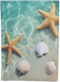 Starfish and Seashell Passport Holder for Travel Summer Beach in Sea Water PU Leather Passport Cover Wallet Cute Passport Card Holder for Women and Men