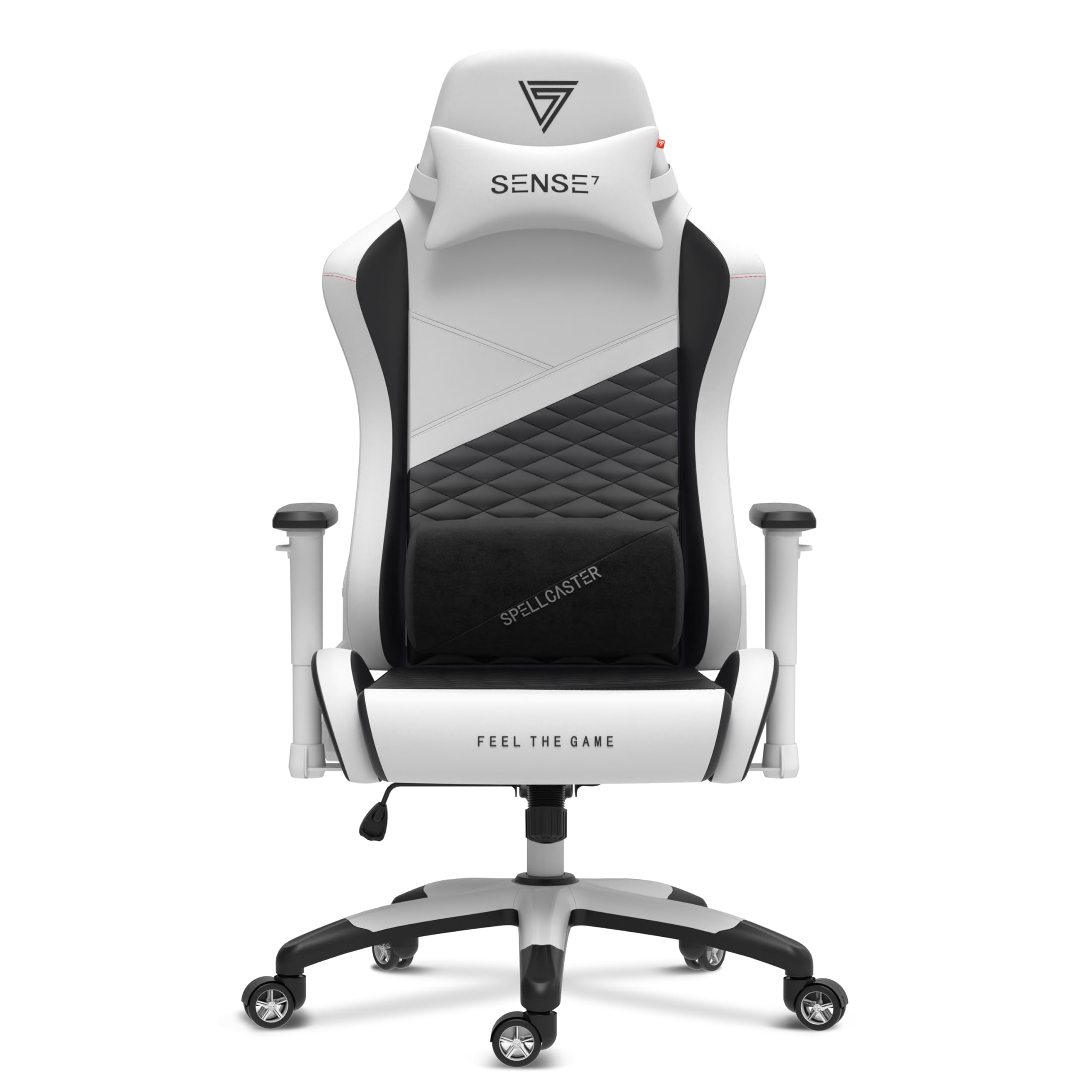SENSE7 Poltrona da gioco Spellcaster Edizione Senshi XL, ergonomico, cuscini lombari regolabili, inclinazione regolabile, funzione di oscillazione, sedia da gioco in similpelle, 150kg, sedia PC bianca