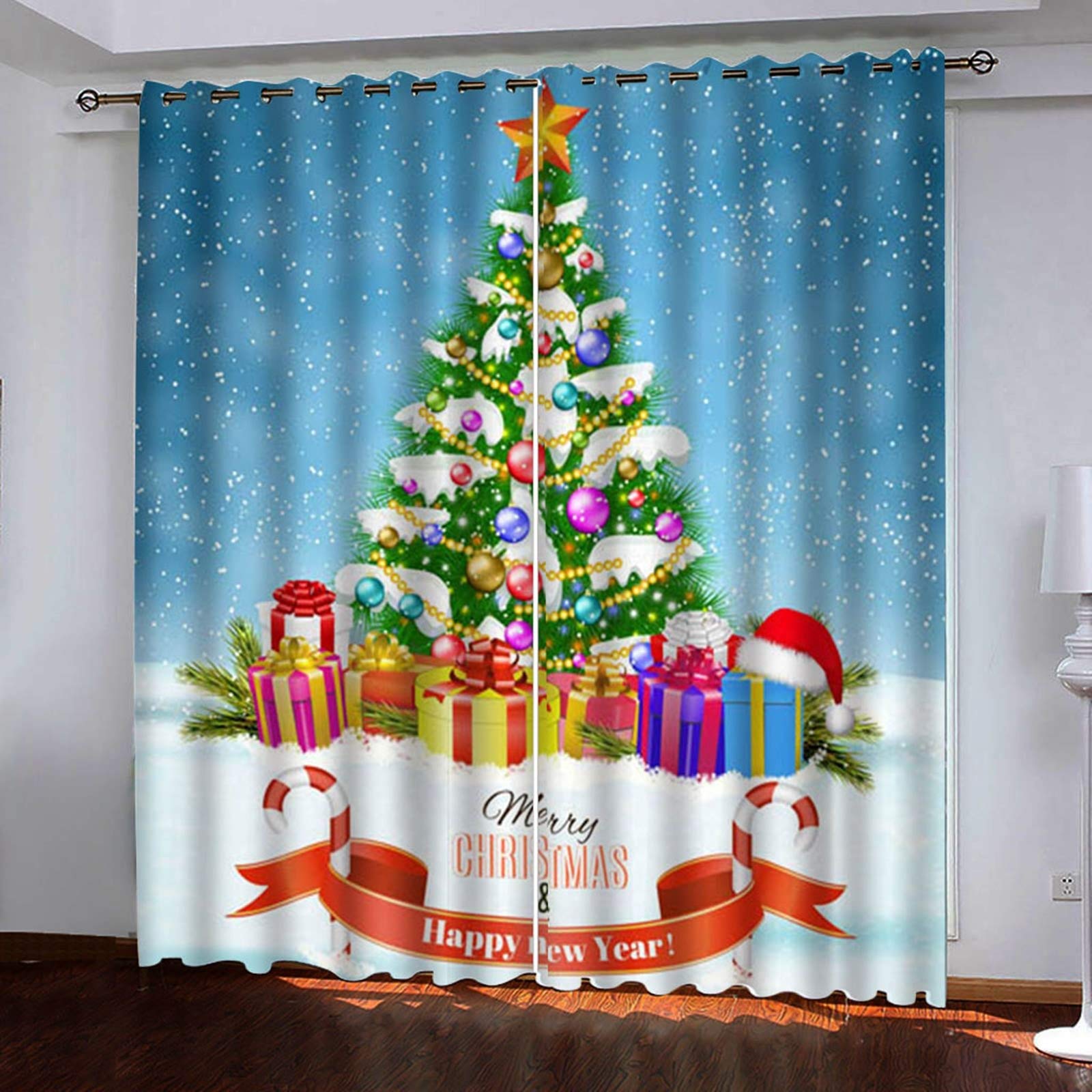 AmDxD Zasłona nieprzezroczysta, na choinkę, dla chłopca, do pokoju dziecięcego, niebiesko-biała, zielona, do sypialni, do hoteli, biura, 214 x 183 cm (szer. x wys.)