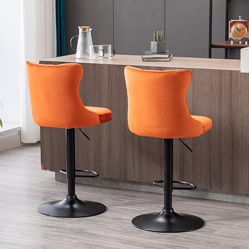 Miniatura 4 de ODUSE-DAILY Juego de 2 taburetes de bar giratorios de terciopelo, altura ajustable de 25-33 pulgadas, taburetes de bar con respaldo, sillas de bar