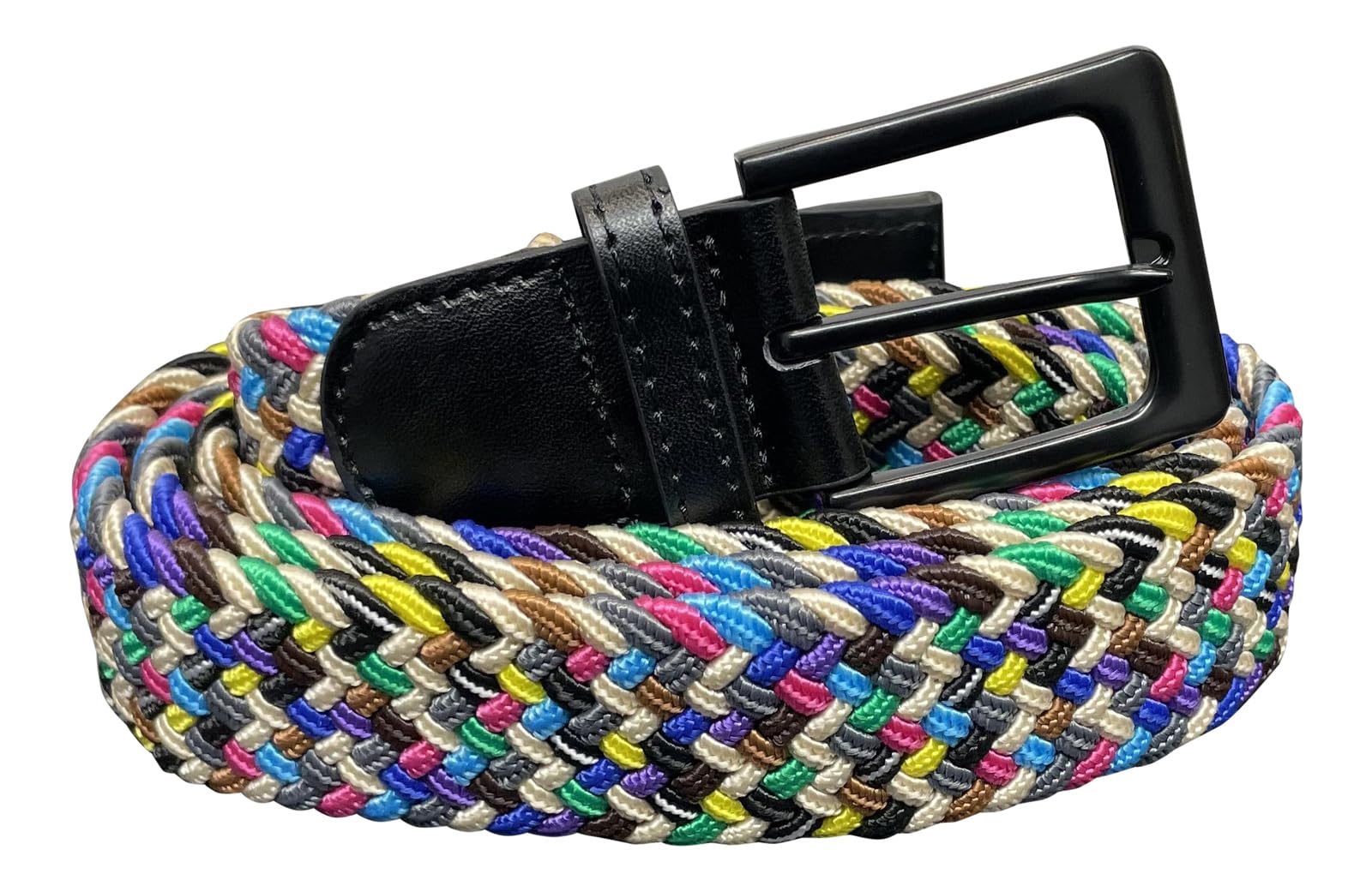 SoBo LEATHER Stretchy Belts for Men & Women, 6 Colours, Elastcated Belt, Braided Belts, Unisex, Waist 28-44 inch (Rainbow Light, L/XL)