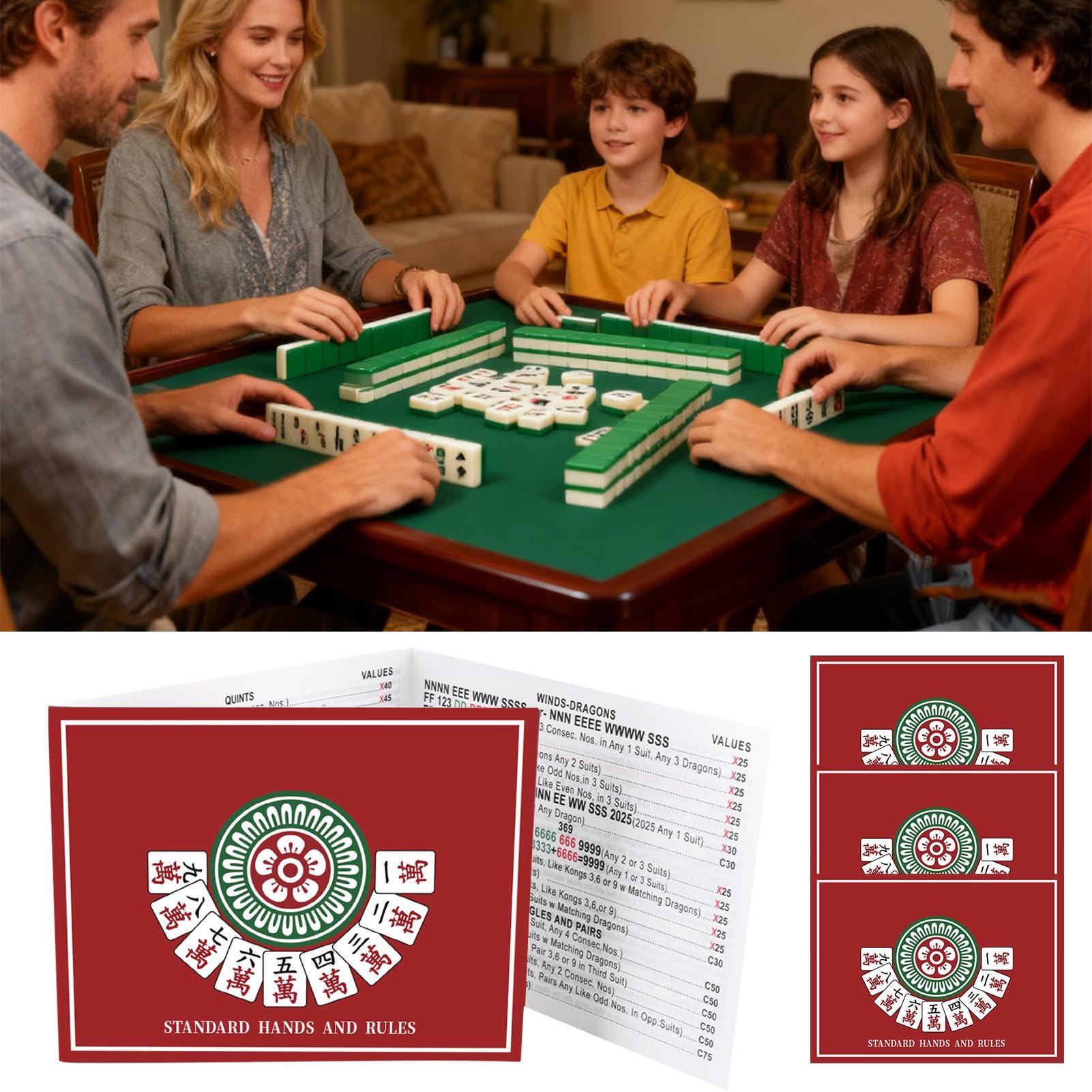 Mahjong Spielanleitung für Anfänger | 4-Teilige Anleitung Für Amerikanisches Tischspiel,wasserdichte Papier Mahjong Spielkarten,für Frauen Großeltern Freunde Party Urlaub Innenbereich