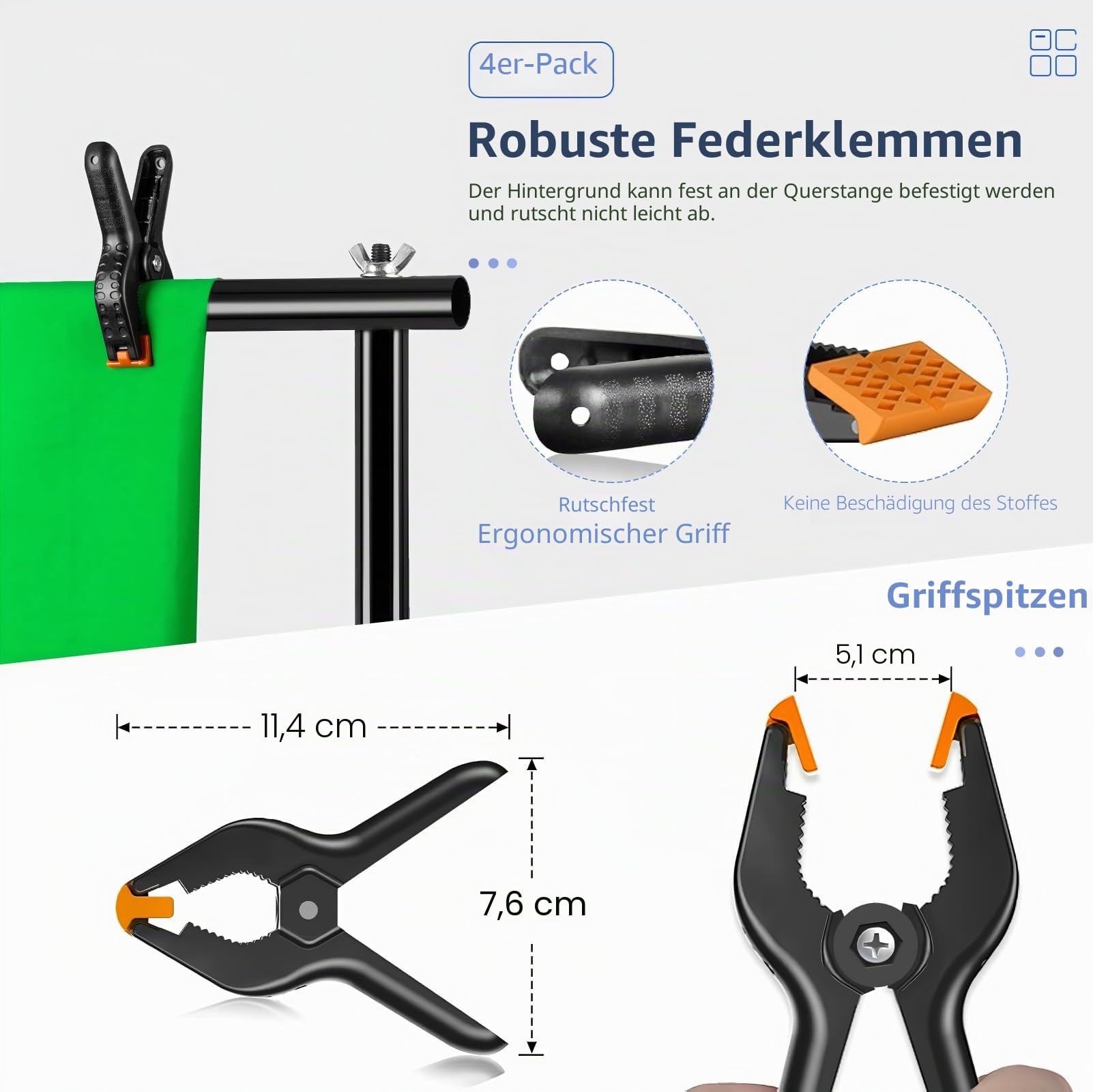 EMART Hintergrundsystem mit Stoff, 2,6×3m Professionelles Fotostudio Set | Foto Hintergrund Ständer Set mit Fotohintergrund, 4 Federklemm, Fotografie, Videoaufnahme YouTube