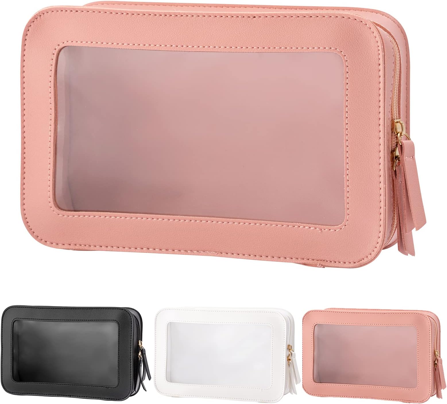 BafiwuClear Travel Toiletries Bag, Travel Makeup Bag Clear Toiletry Bag, Waterproof Toiletry Bag Clear Toiletry Bags for Travel, Wash Bags Toiletry Bags for Women Men (Pink)