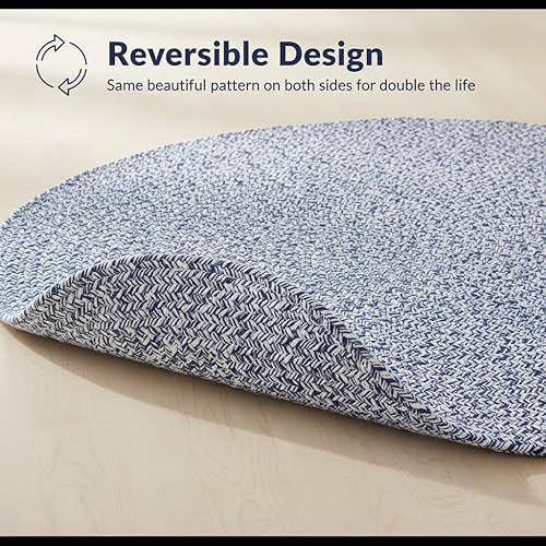 Miniatura 7 de Super Area Rugs Farmhouse - Alfombra trenzada de algodón reversible para cocina, color azul y blanco, 4 x 6 pies, ovalada