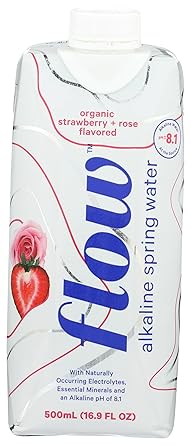 Flow Alkaline Spring Water, Organic Strawberry + Rose, 100% Naturally Alkaline, 500ml 16.9 Fl Oz